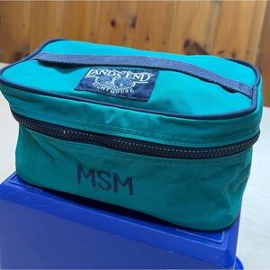 Lands End Toiletry Bag Lighthouse Green Blue Mongram MSM VTG Travel Storage USA!